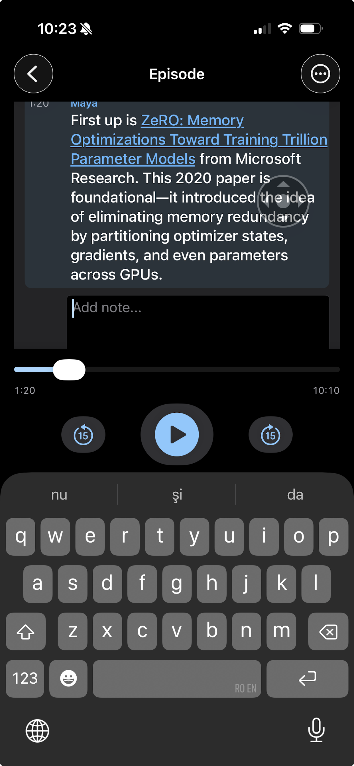 Strollcast iOS podcast detail screen